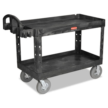 Rubbermaid® Commercial Heavy-duty 2-shelf Utility Cart, Tpr Casters, 26w X 55d X 33.25h, Black freeshipping - TVN Wholesale